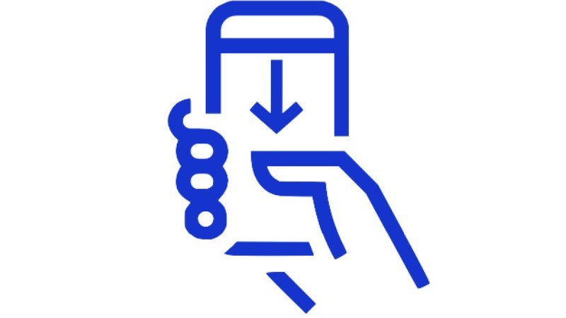 phone in hand with downwards arrow icon